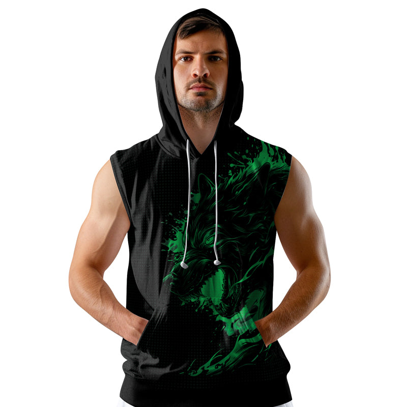 Rashninja Snarling Wolf Sleeveless Hoodie | MMA Sleeveless Gym Hoodie