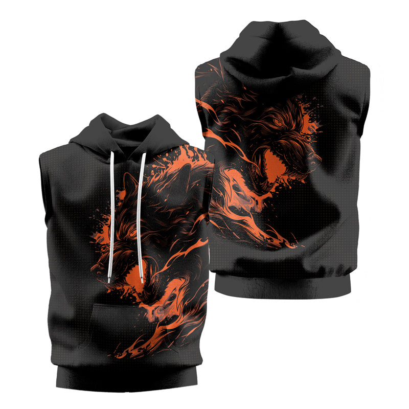 Rashninja Snarling Wolf Sleeveless Hoodie | MMA Sleeveless Gym Hoodie