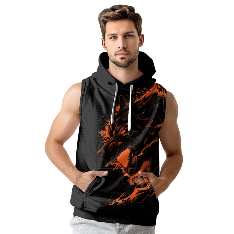 Rashninja Snarling Wolf Sleeveless Hoodie | MMA Sleeveless Gym Hoodie