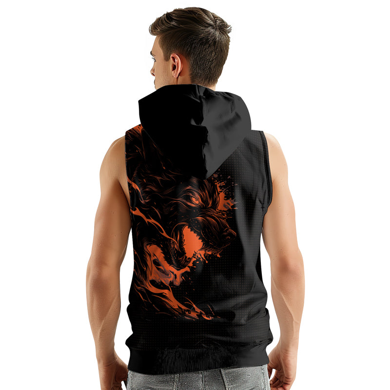 Rashninja Snarling Wolf Sleeveless Hoodie | MMA Sleeveless Gym Hoodie