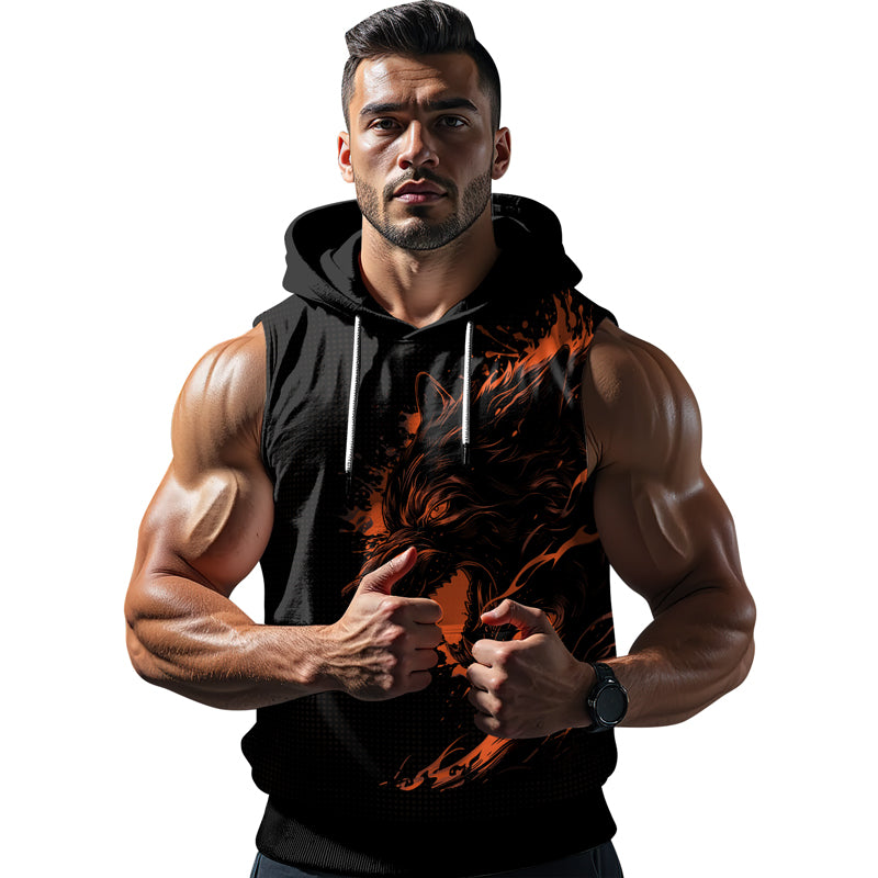 Rashninja Snarling Wolf Sleeveless Hoodie | MMA Sleeveless Gym Hoodie