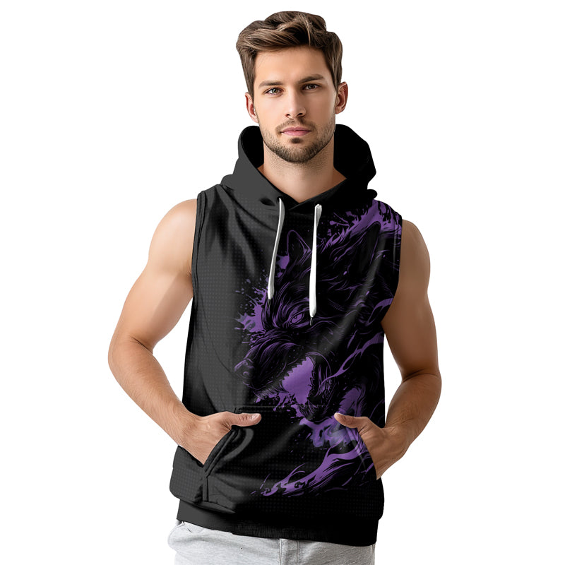 Rashninja Snarling Wolf Sleeveless Hoodie | MMA Sleeveless Gym Hoodie