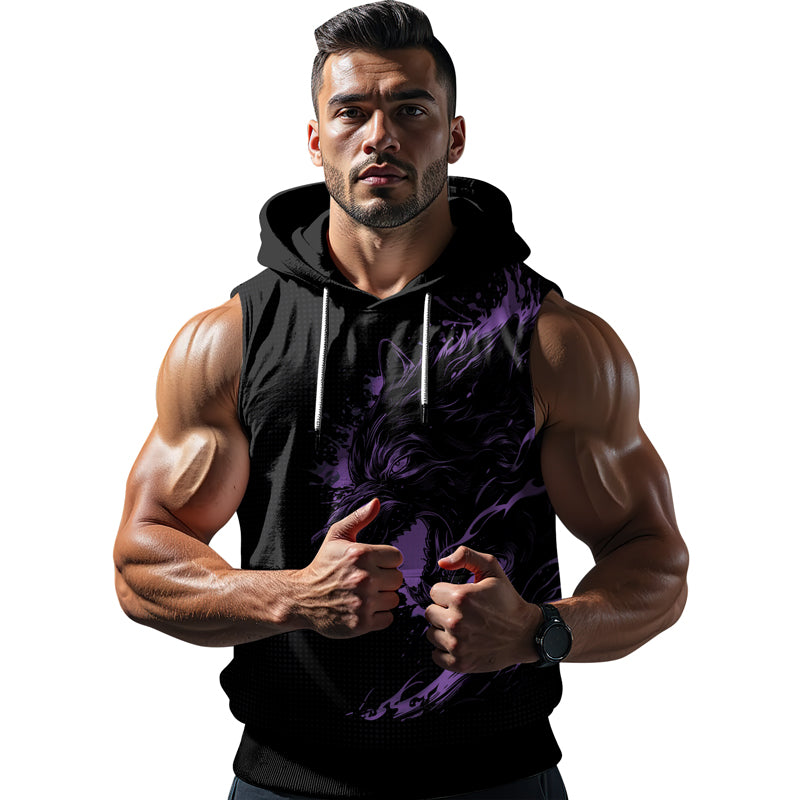 Rashninja Snarling Wolf Sleeveless Hoodie | MMA Sleeveless Gym Hoodie