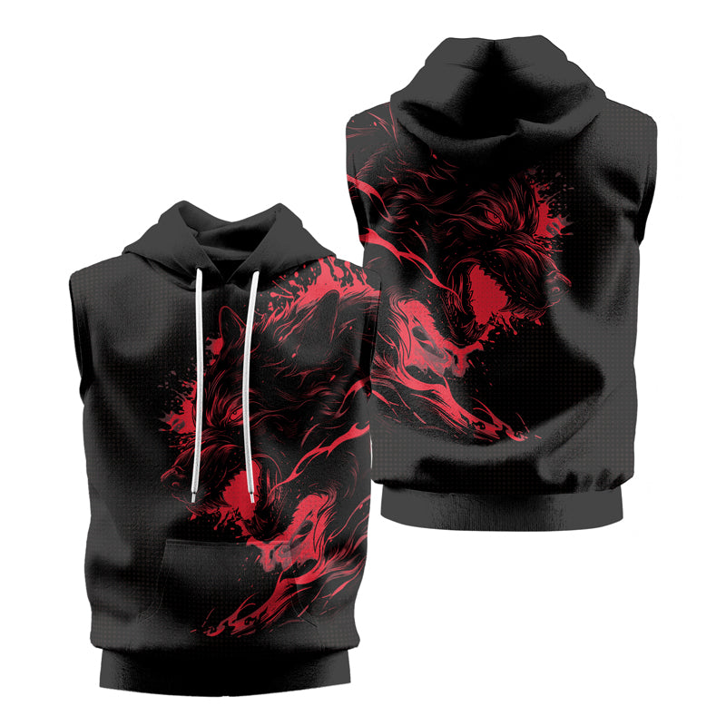 Rashninja Snarling Wolf Sleeveless Hoodie | MMA Sleeveless Gym Hoodie