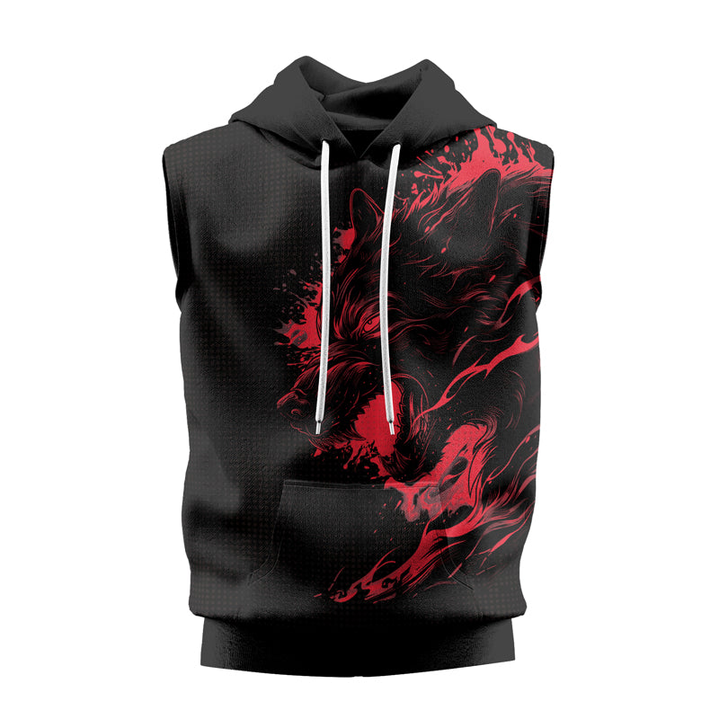 Rashninja Snarling Wolf Sleeveless Hoodie | MMA Sleeveless Gym Hoodie