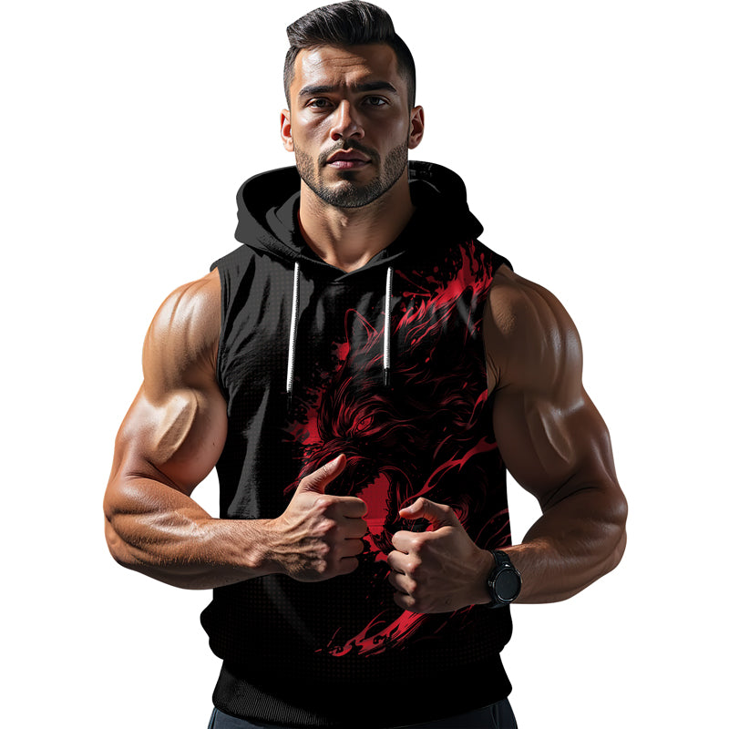 Rashninja Snarling Wolf Sleeveless Hoodie | MMA Sleeveless Gym Hoodie