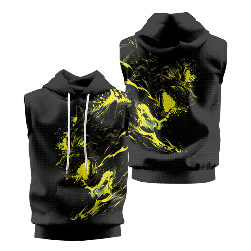 Rashninja Snarling Wolf Sleeveless Hoodie | MMA Sleeveless Gym Hoodie