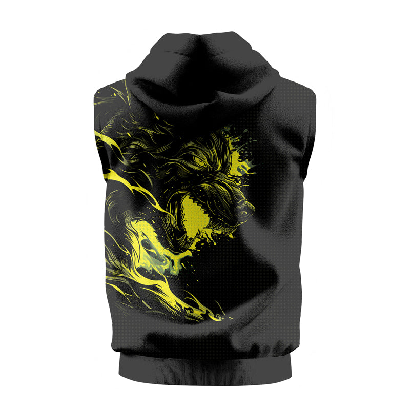 Rashninja Snarling Wolf Sleeveless Hoodie | MMA Sleeveless Gym Hoodie