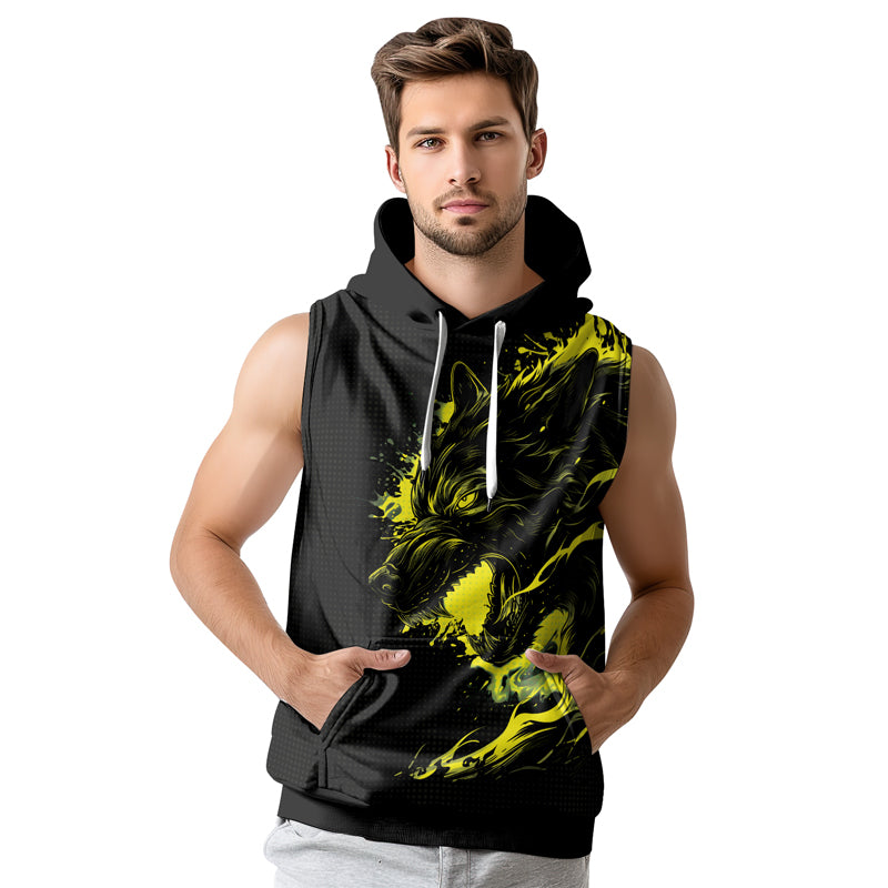 Rashninja Snarling Wolf Sleeveless Hoodie | MMA Sleeveless Gym Hoodie