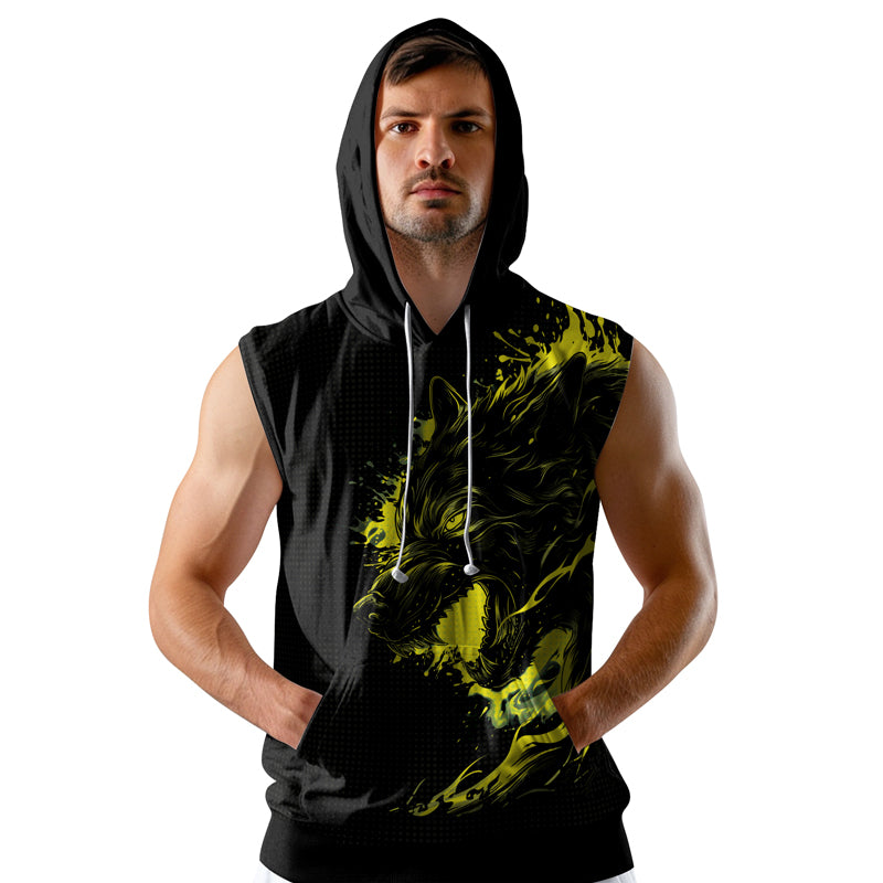 Rashninja Snarling Wolf Sleeveless Hoodie | MMA Sleeveless Gym Hoodie