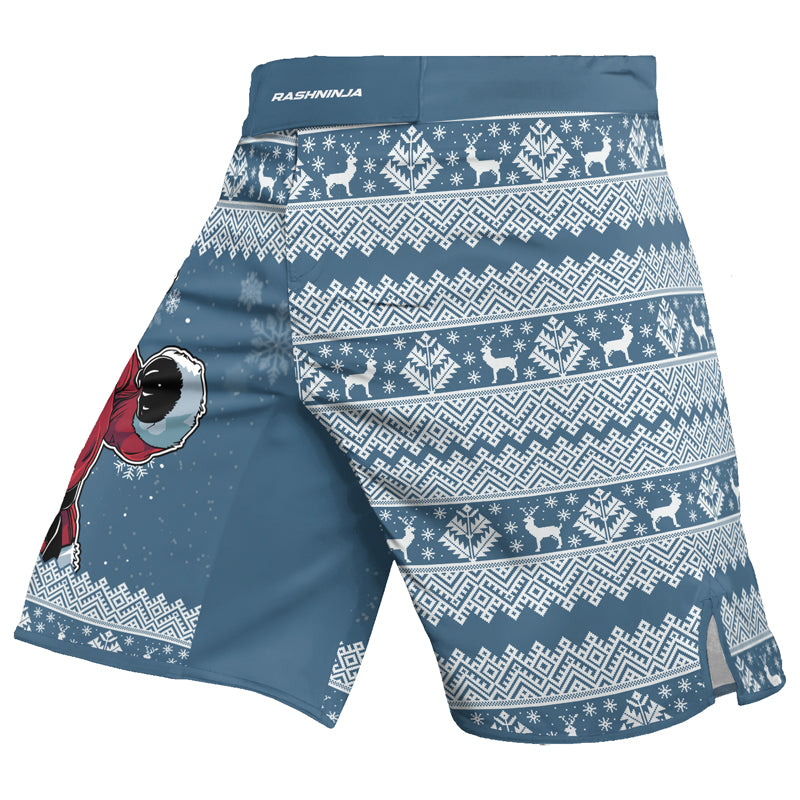 Rashninja Blue Kung Fu Christmas Panda Men's Fight Shorts