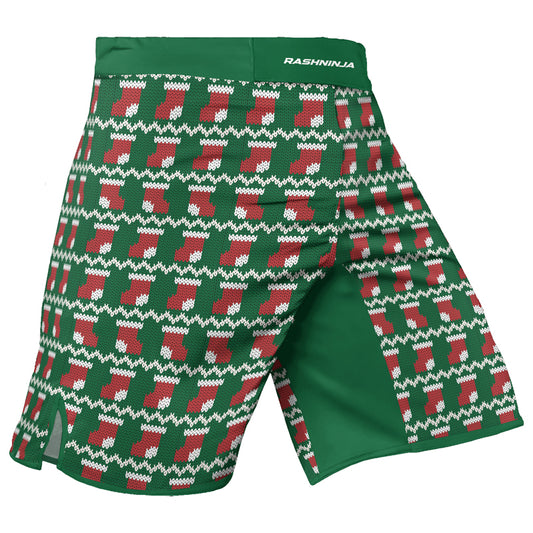 Rashninja Green Kung Fu Christmas Panda Men's Fight Shorts