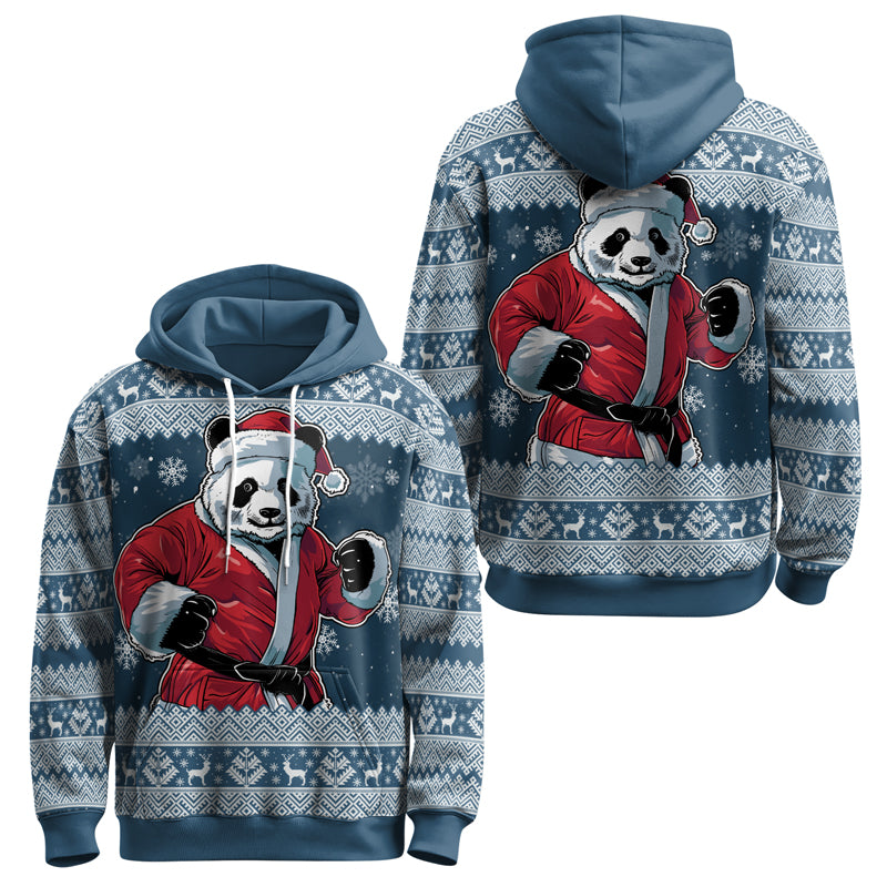 Rashninja Blue Kung Fu Christmas Panda AOP Hoodie