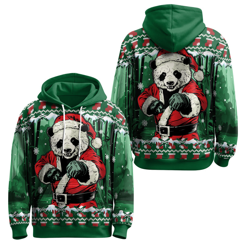 Rashninja Green Kung Fu Christmas Panda AOP Hoodie