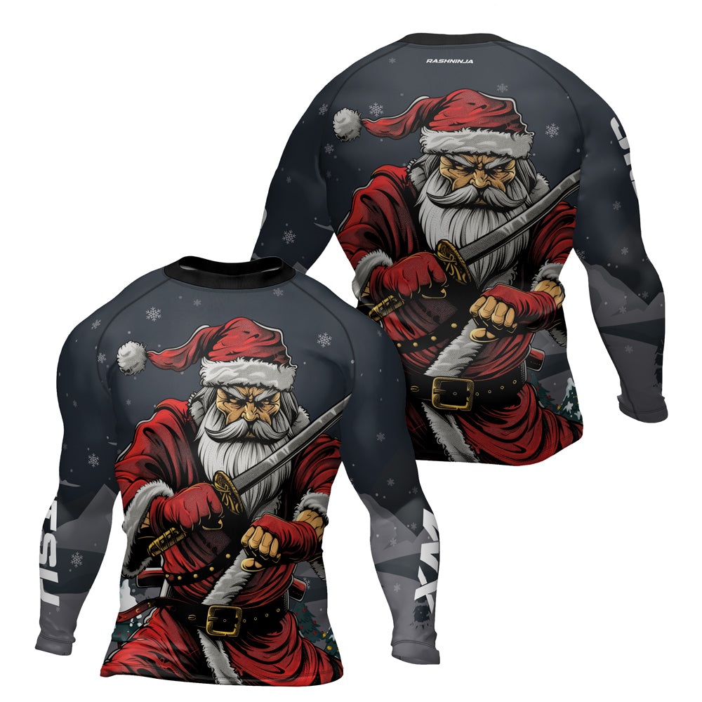 Rashninja Christmas Katana Santa Men's Long Sleeve Rash Guard