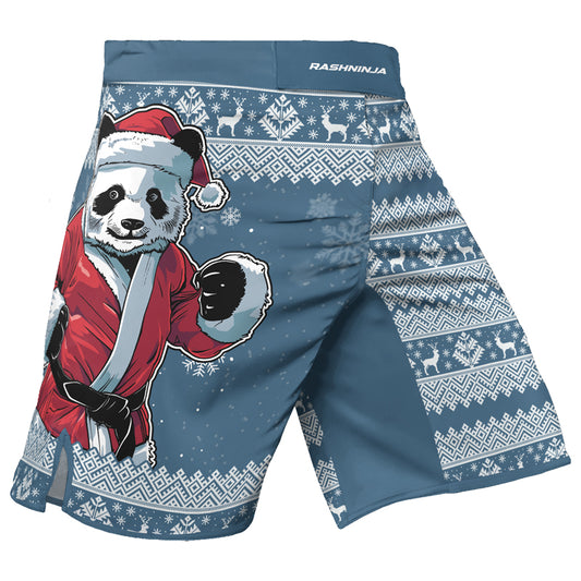 Rashninja Blue Kung Fu Christmas Panda Men's Fight Shorts