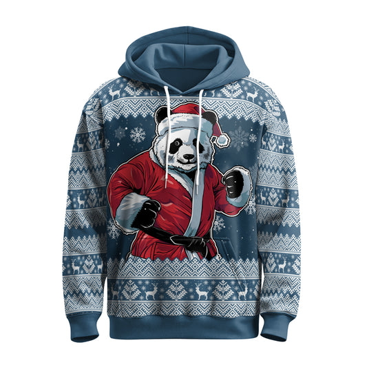 Rashninja Blue Kung Fu Christmas Panda AOP Hoodie