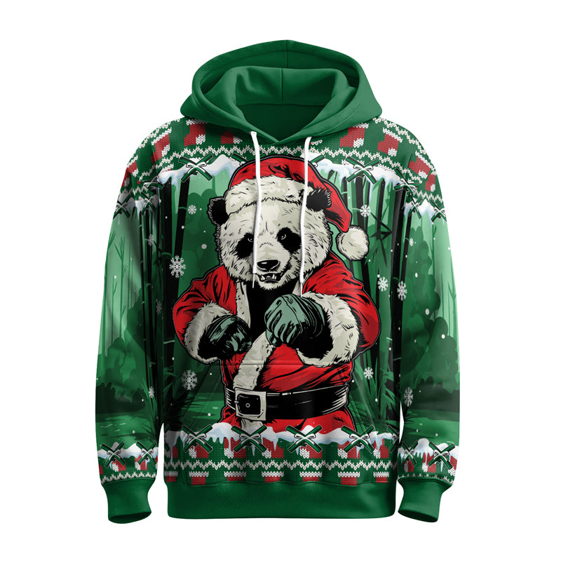 Rashninja Green Kung Fu Christmas Panda AOP Hoodie