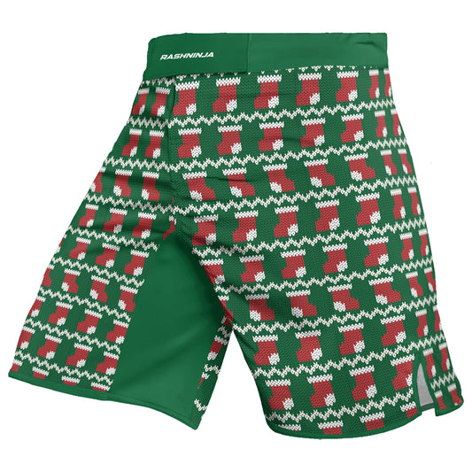 Rashninja Green Kung Fu Christmas Panda Men's Fight Shorts