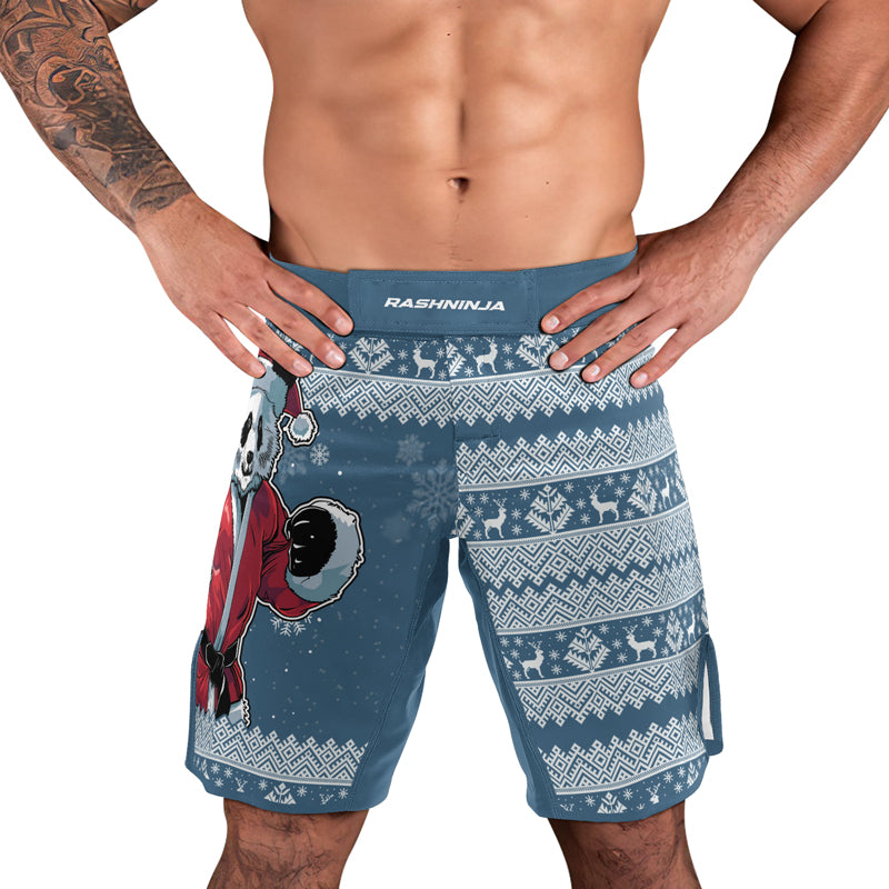 Rashninja Blue Kung Fu Christmas Panda Men's Fight Shorts