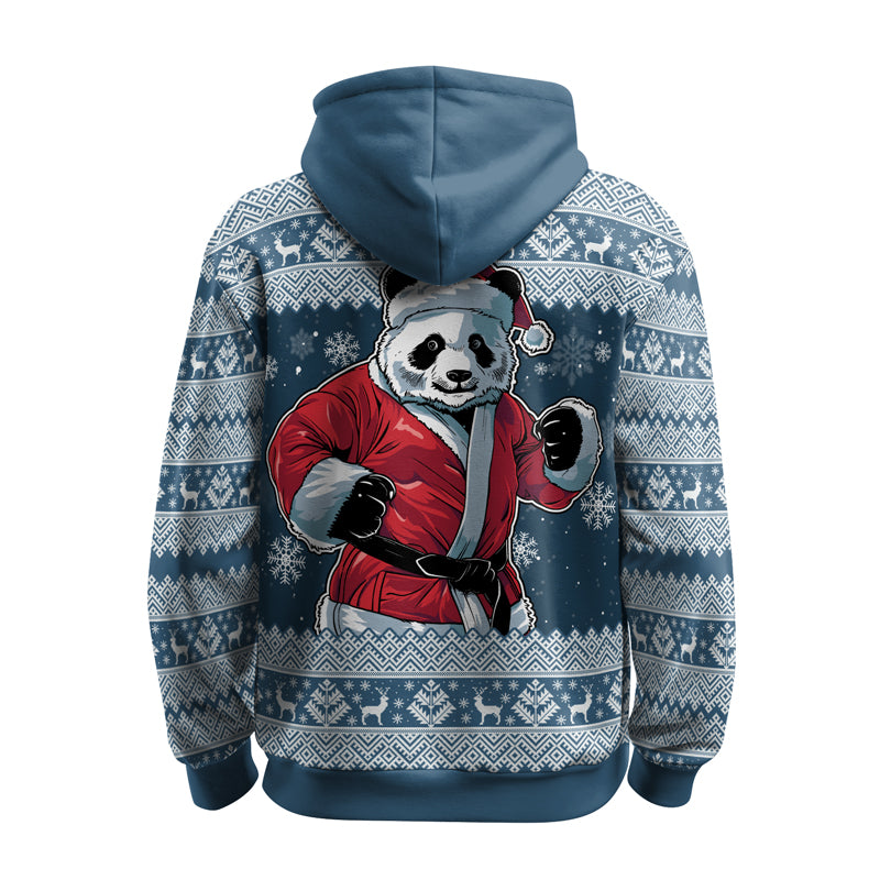 Rashninja Blue Kung Fu Christmas Panda AOP Hoodie