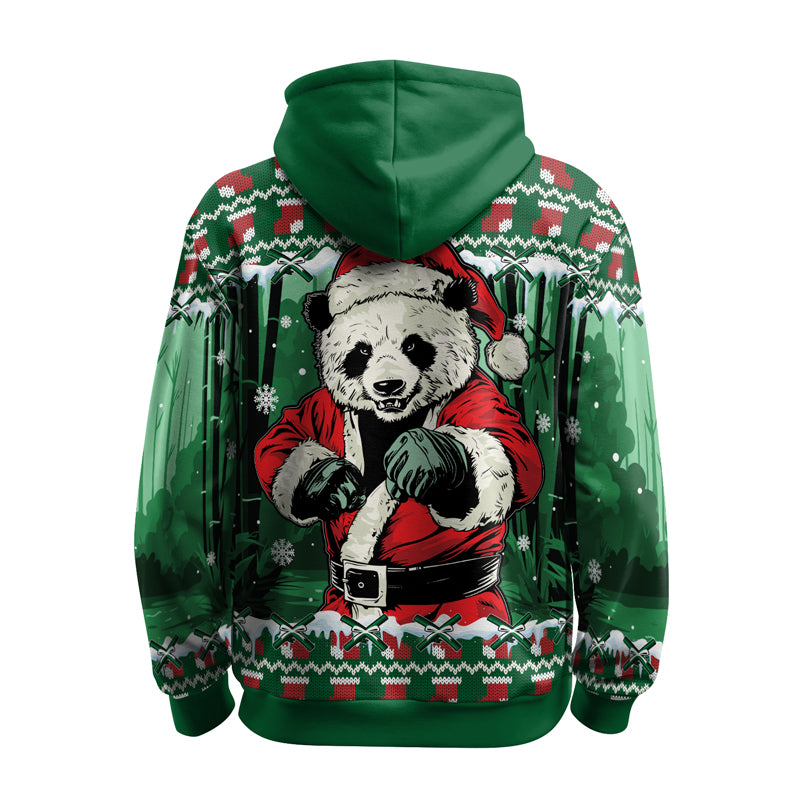 Rashninja Green Kung Fu Christmas Panda AOP Hoodie