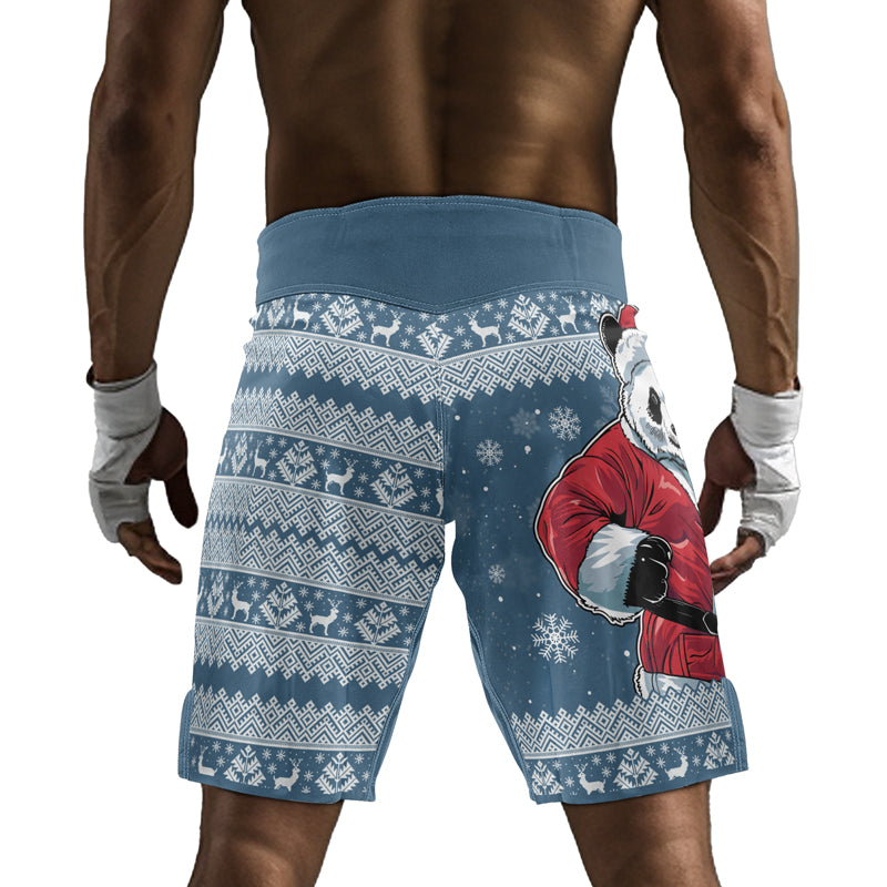 Rashninja Blue Kung Fu Christmas Panda Men's Fight Shorts