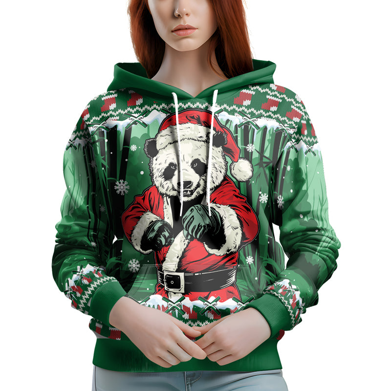 Rashninja Green Kung Fu Christmas Panda AOP Hoodie