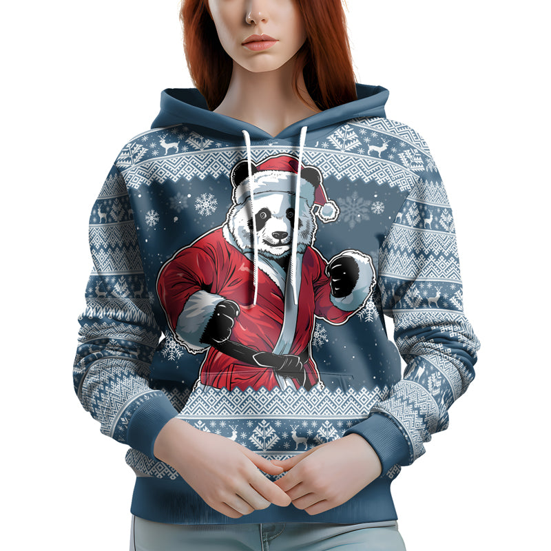 Rashninja Blue Kung Fu Christmas Panda AOP Hoodie