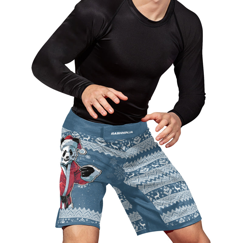 Rashninja Blue Kung Fu Christmas Panda Men's Fight Shorts