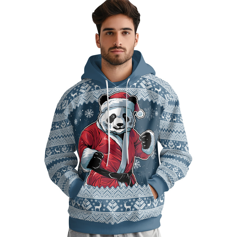 Rashninja Blue Kung Fu Christmas Panda AOP Hoodie