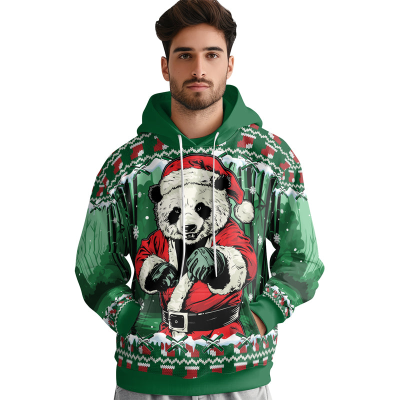 Rashninja Green Kung Fu Christmas Panda AOP Hoodie