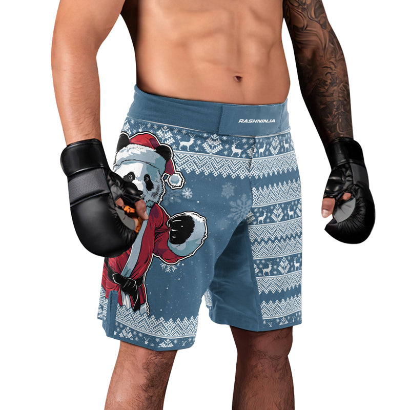 Rashninja Blue Kung Fu Christmas Panda Men's Fight Shorts