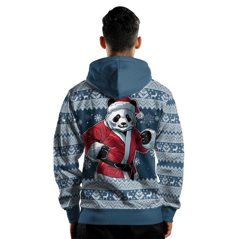 Rashninja Blue Kung Fu Christmas Panda AOP Hoodie