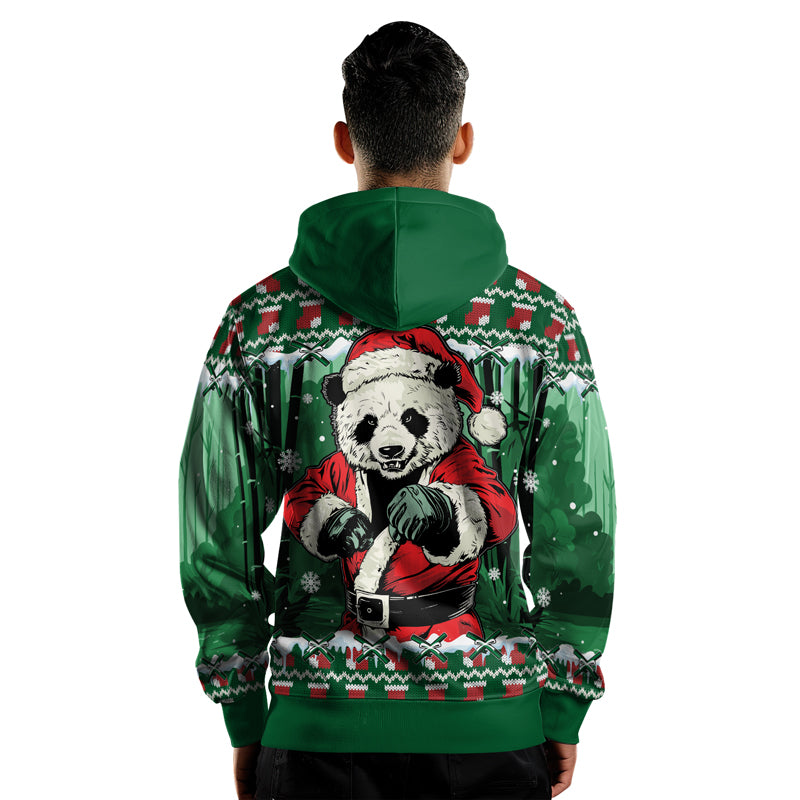 Rashninja Green Kung Fu Christmas Panda AOP Hoodie