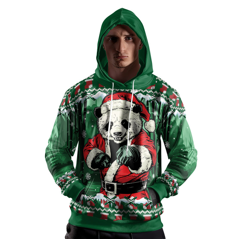 Rashninja Green Kung Fu Christmas Panda AOP Hoodie