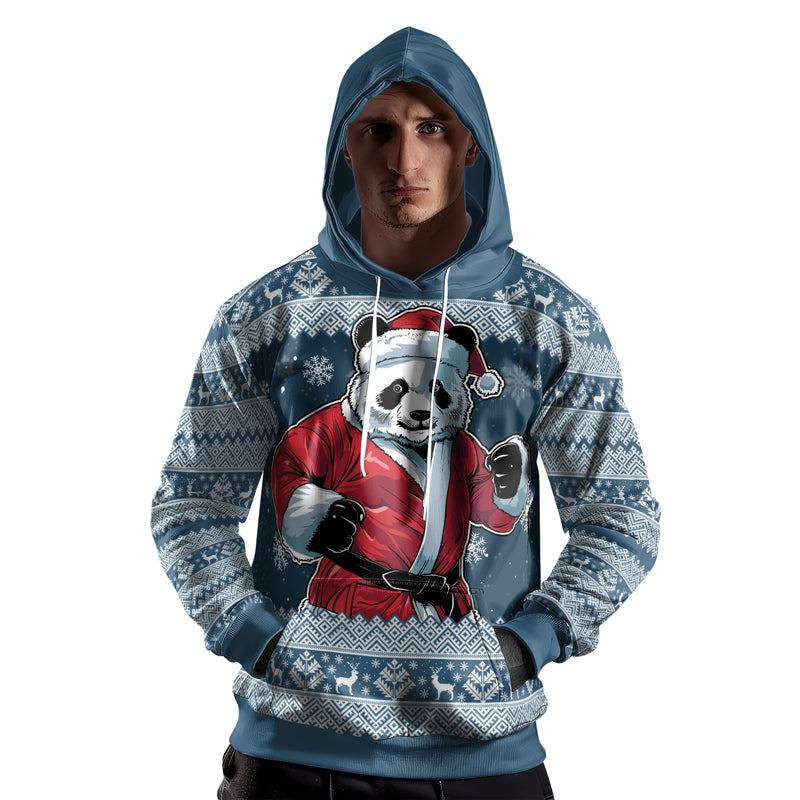 Rashninja Blue Kung Fu Christmas Panda AOP Hoodie