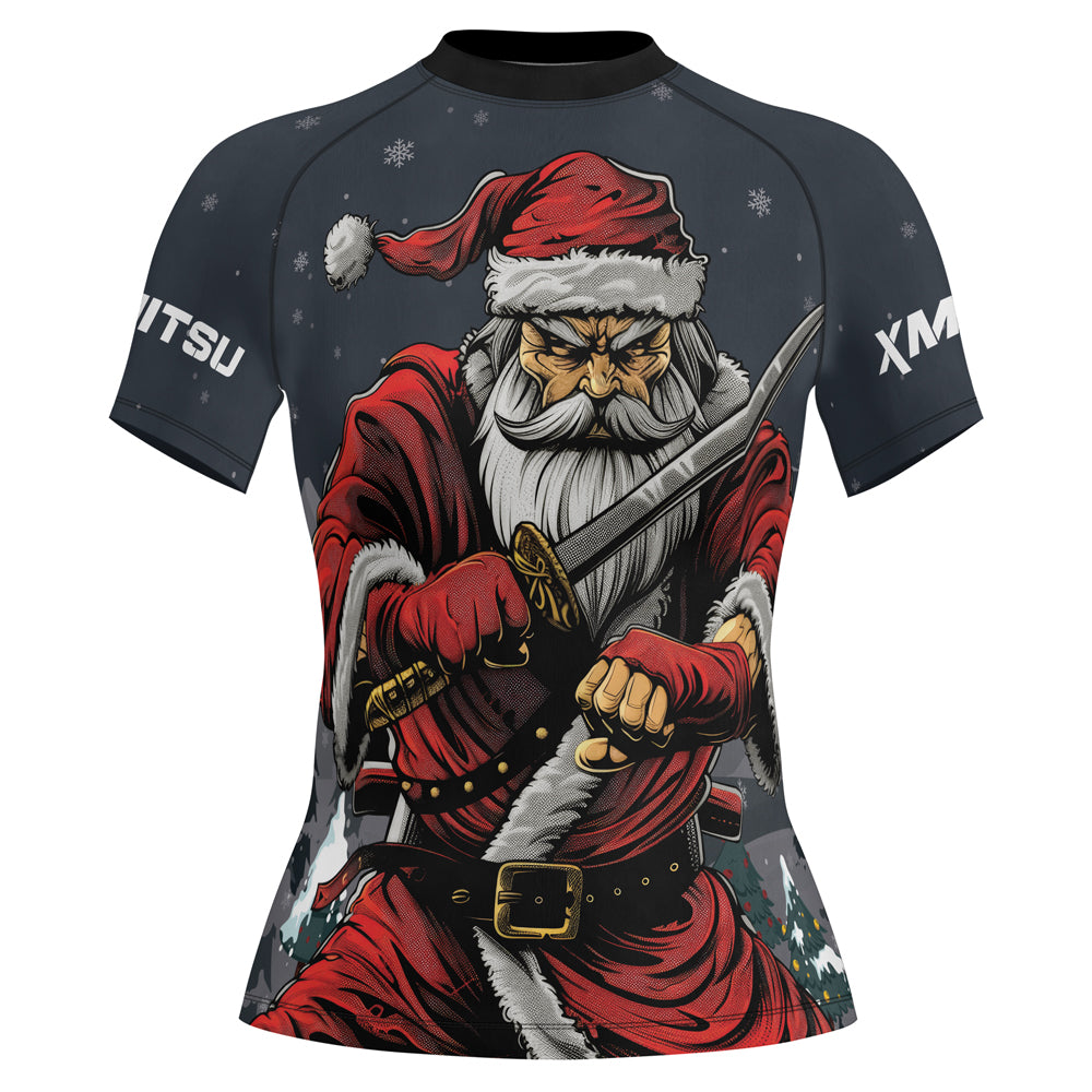 Rashninja Christmas Katana Santa Women's Short Sleeve Rash Guard