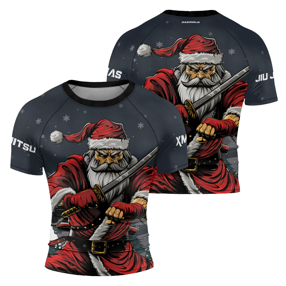 Rashninja Christmas Katana Santa Men's Short Sleeve Rash Guard