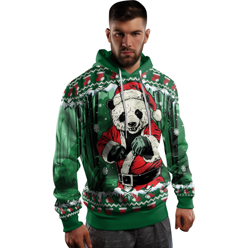 Rashninja Green Kung Fu Christmas Panda AOP Hoodie