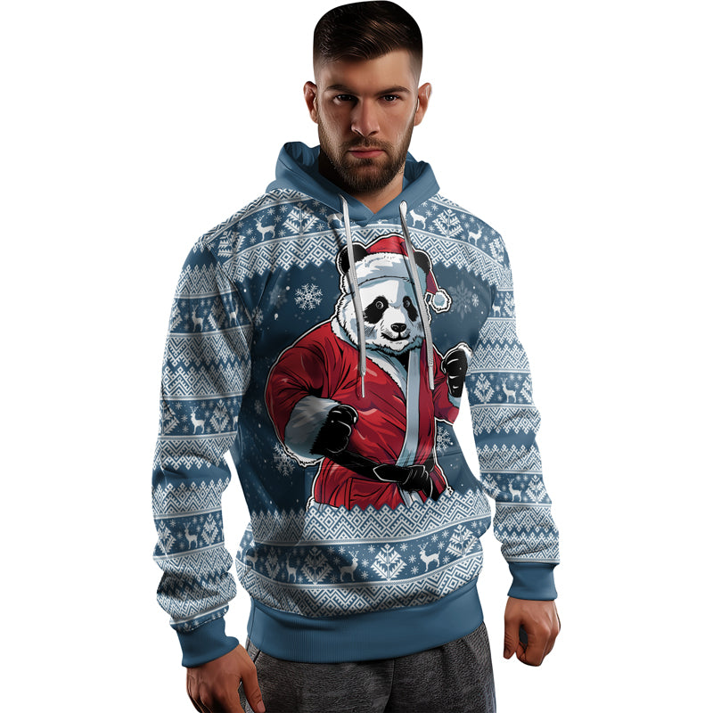 Rashninja Blue Kung Fu Christmas Panda AOP Hoodie