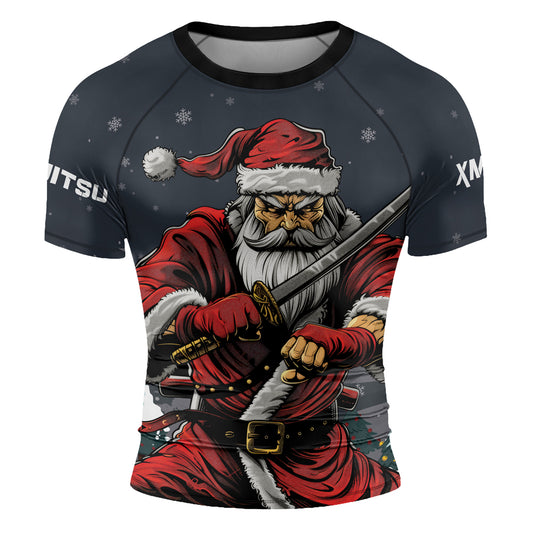 Rashninja Christmas Katana Santa Men's Short Sleeve Rash Guard