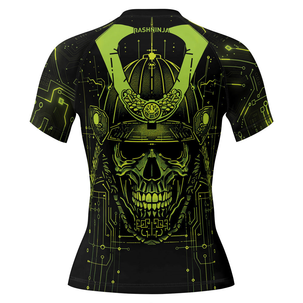 Rashninja Cyber Samurai Circuit Green Women's Short Sleeve Rash Guard

