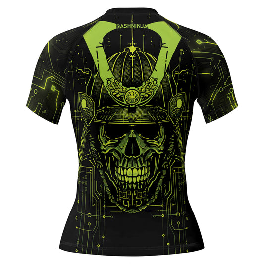 Rashninja Cyber Samurai Circuit Green Women's Short Sleeve Rash Guard

