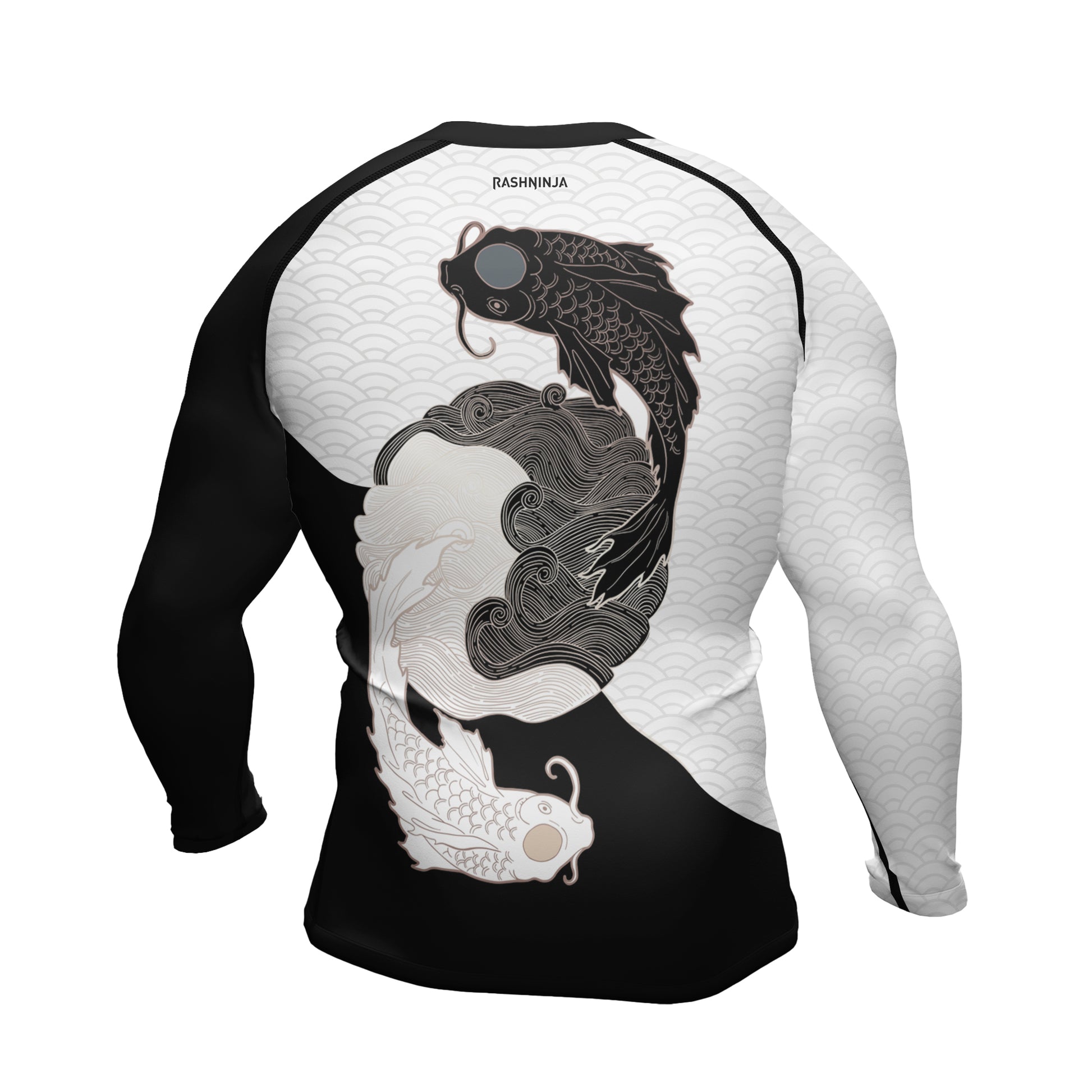 Rashninja Black & White Koi Yin Yang Men's Long Sleeve Rash Guard