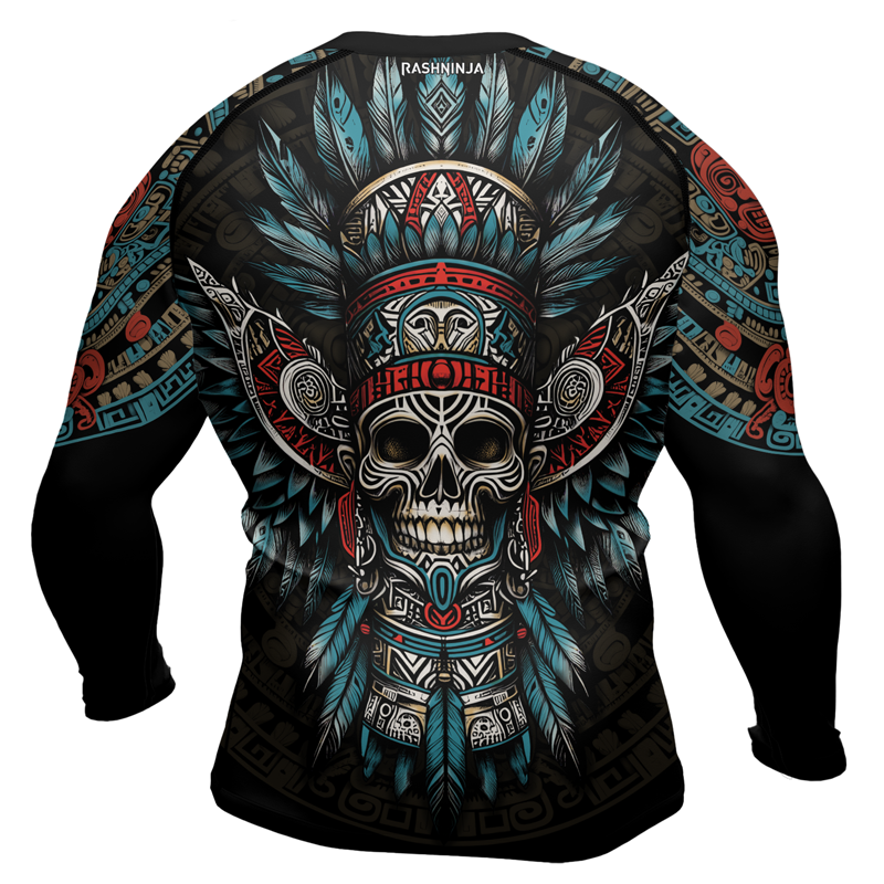 Rashninja Aztec High Chief Skull Men's Long Sleeve Rash Guard