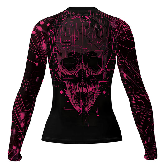 Rashninja Cyber Skull Circuit Red Women's Long Sleeve Rash Guard