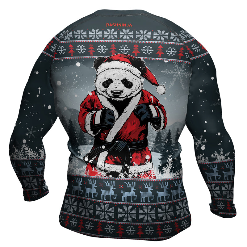 Rashninja Grey Kung Fu Christmas Panda Men's Long Sleeve Rash Guard