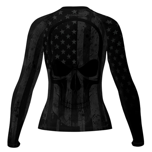 Rashninja Patriotic Skull Flag Women's Long Sleeve Rash Guard
