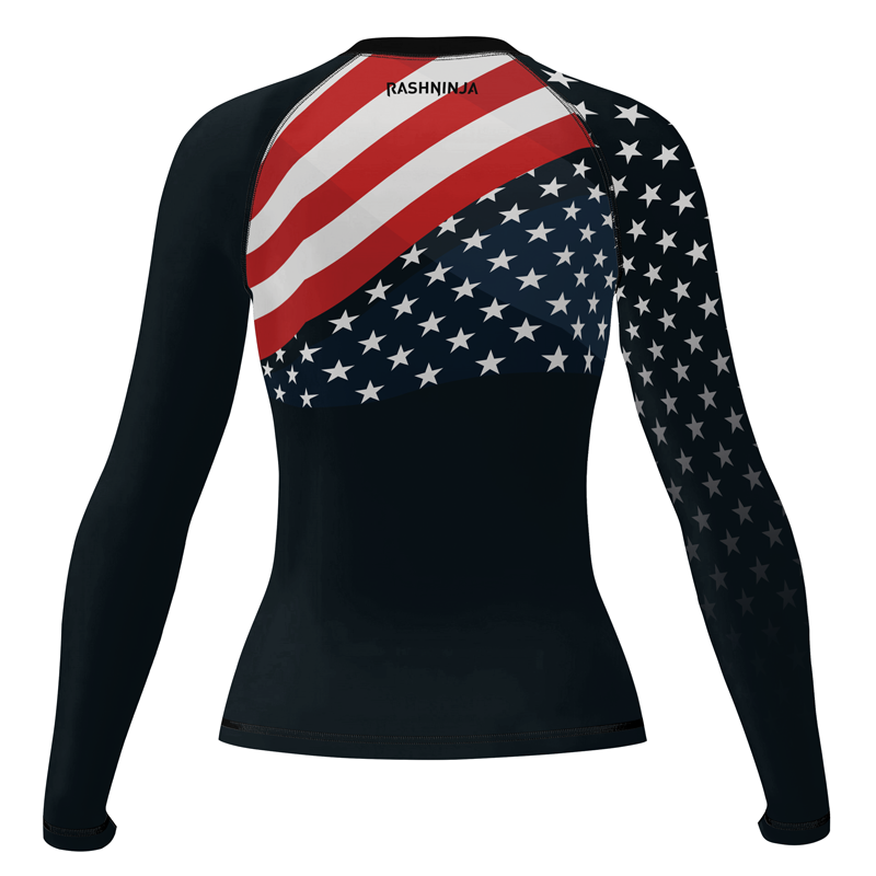 Rashninja Patriotic American Flag Women's Long Sleeve Rash Guard